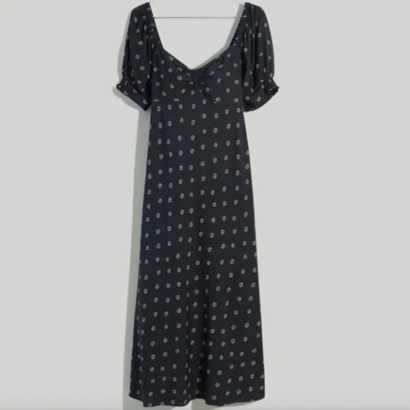 Madewell Size 0 Black Sweetheart Puff-Sleeve Midi Dress New With Tags - Picture 2 of 14